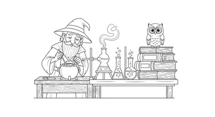 Alchemical Tools and Potions Whimsical Wizard's Lab Adult Fantasy Coloring Art
