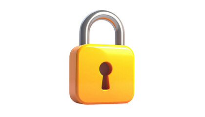 A bright yellow, shiny padlock with a silver shackle on a black background