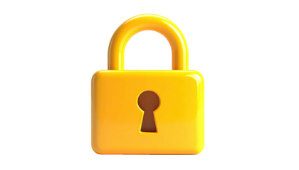 A shiny, golden padlock with a keyhole, isolated against a black background