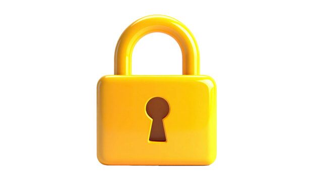 A shiny, golden padlock with a keyhole, isolated against a black background - Powered by Adobe