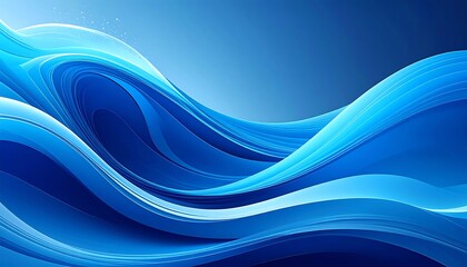 Fototapeta premium A vibrant, flowing abstract design with layered blue curves and a gradient background, giving an impression of waves or water