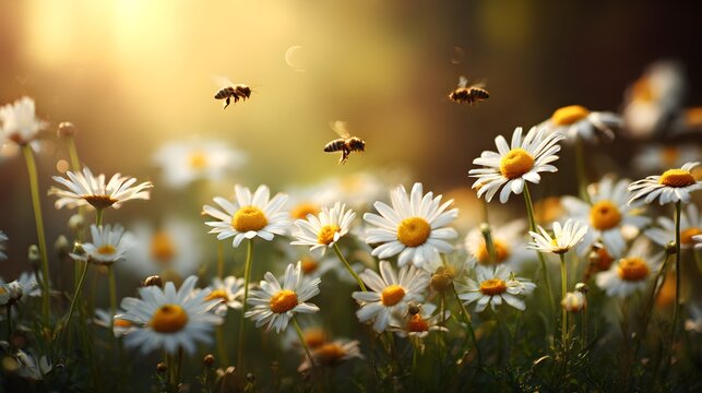 Bees among daisies