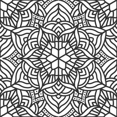 Hand drawn seamless pattern with mandala ornament. Doodle Floral Mandala. Traditional Arabic, Indian motifs.