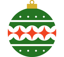 Retro style Christmas ornament ball with Geometric pattern.
Vintage Christmas tree hanging ball ornament.
Cartoon flat vector illustration isolated.
Transparent background.