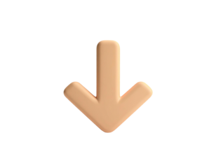 Tan 3D arrow pointing down, centered on black background, with slight drop shadow
