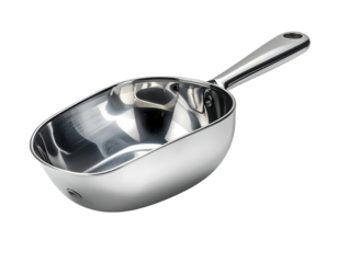Polished stainless steel measuring scoop with handle