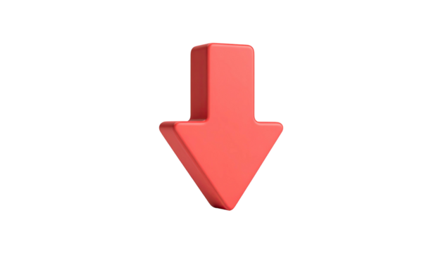 A vibrant, three-dimensional, red arrow pointing downwards against a black background