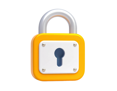 A 3D rendered orange padlock with a silver shackle, and a keyhole