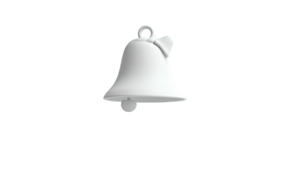 A glossy white bell with a ribbon and small clapper, isolated on black
