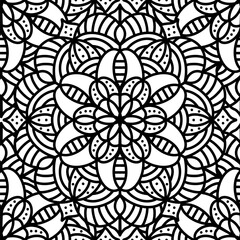 Hand drawn seamless pattern with mandala ornament. Doodle Floral Mandala. Traditional Arabic, Indian motifs.