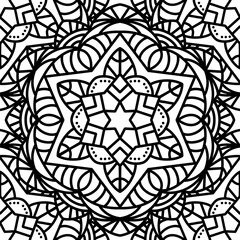 Hand drawn seamless pattern with mandala ornament. Doodle Floral Mandala. Traditional Arabic, Indian motifs.