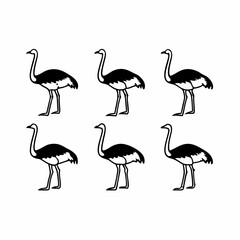 Obraz premium Group of emu, vector illustration, black and white, seamless pattern