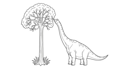 Brachiosaurus Reaching for Leaves Clean Line Art Adult Prehistoric Coloring Page