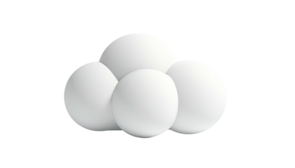 A stylized, glossy, white cloud made of four overlapping spheres against black