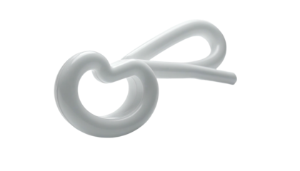 A looping, glossy, 3D white abstract shape against a stark black background