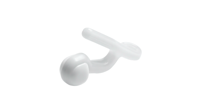 Isolated, smooth, white, abstract form with curving lines against a black backdrop