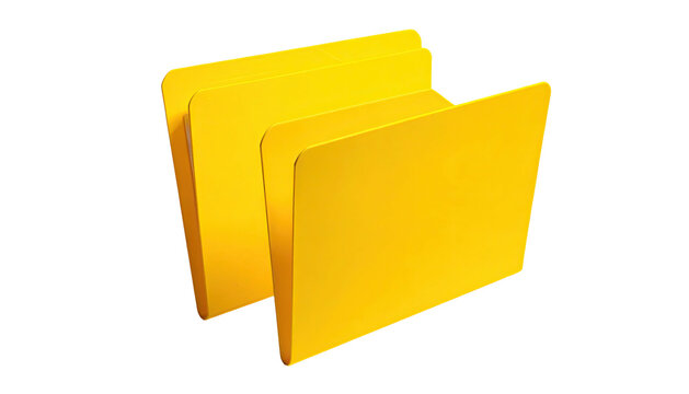 Two open, glossy, yellow file folders angled on a black background