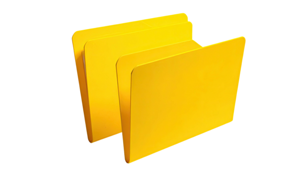 Two open, glossy, yellow file folders angled on a black background - Powered by Adobe