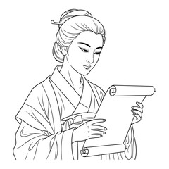 Contemplative Ancient Asian Sage Line Art Coloring Page for Adults Wisdom & Scholarship