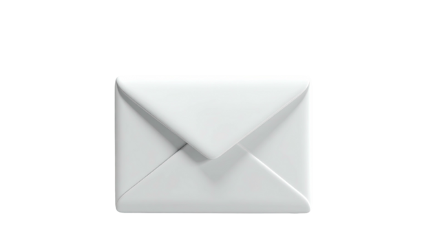 3D-rendered, white envelope, slightly angled, centered on a black background