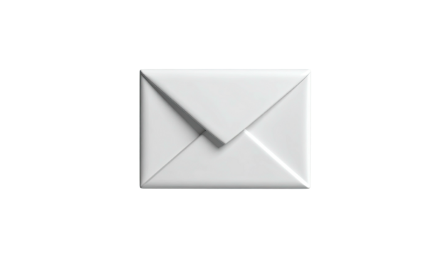 3D rendered white envelope, set against a solid black background with crisp edges