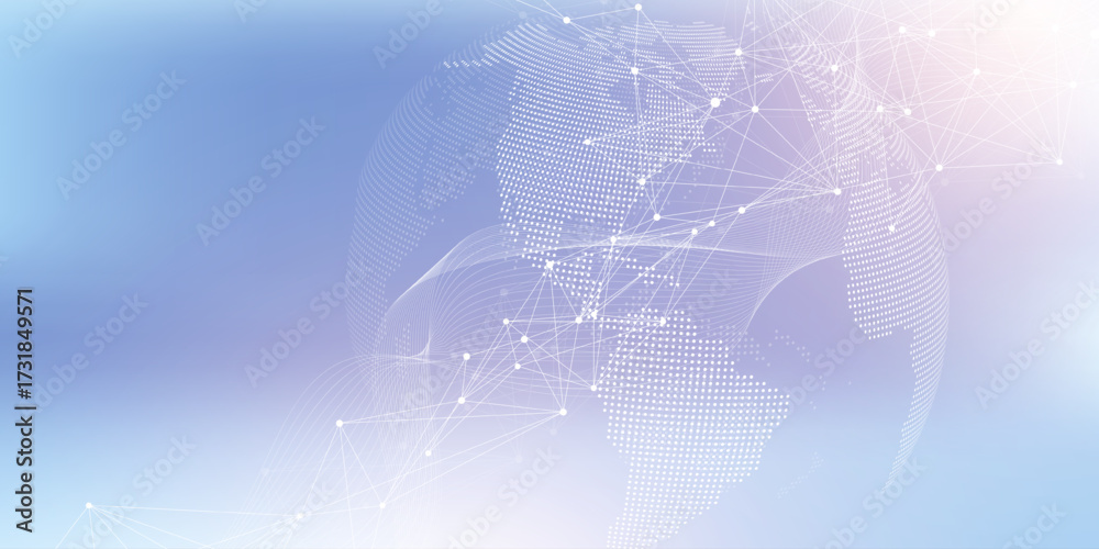 Wall mural abstract tech network connection dots. digital background and big data technology. blue background w