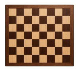 Empty chessboard viewed from above on a white background.