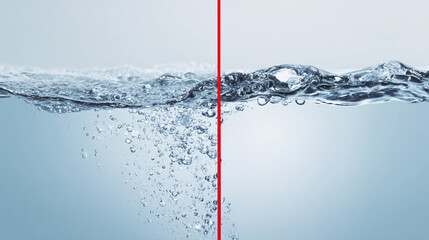 Water side view comparison with bubble