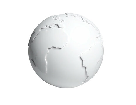 A minimalist, 3D rendered, all-white globe floating against a black background