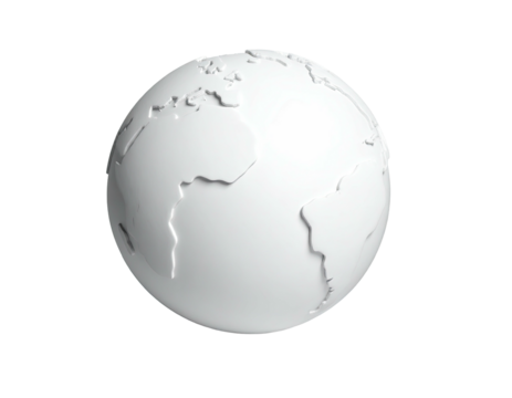 A minimalist, 3D rendered, all-white globe floating against a black background