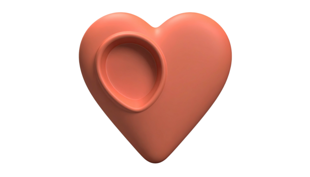 A 3D heart sculpture with a concave circle within its surface