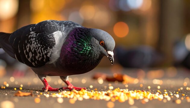 Close-up of a pigeon feeding