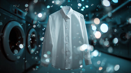 White shirt waving with washing machine behind