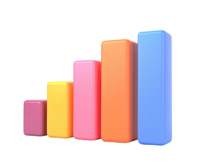 Colorful 3D bar chart rising upward on a black background