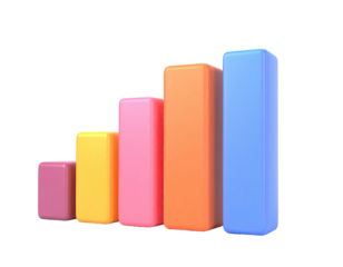 Colorful 3D bar chart rising upward on a black background