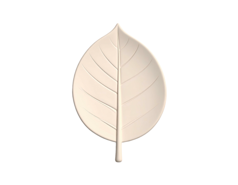 A white leaf shape, with a central vein and side ribs, set against black
