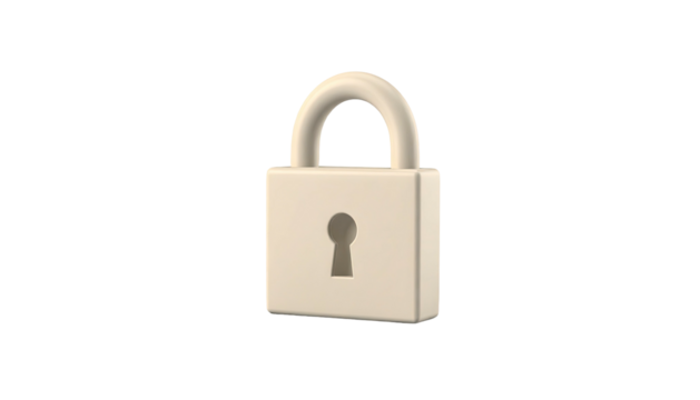A 3D rendering of a beige, closed padlock against a stark black background