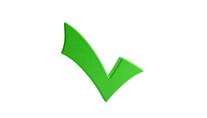 A glossy, green, three-dimensional checkmark floats against a stark black backdrop