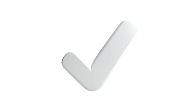 A glossy white checkmark graphic floats on a black background, 3D rendered