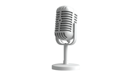 A vintage, white, retro microphone with a classic design, isolated on black background