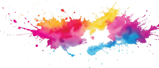 Colorful Rainbow Watercolor Splatter and Abstract Paint Stains with Bright Brush Strokes on White Isolated Background for Creative Modern Artwork