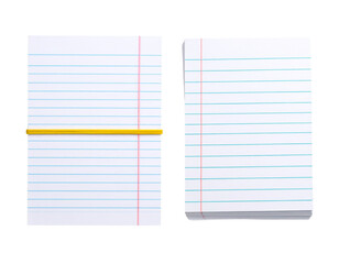 Office Supplies Duo: Lined Index Cards with Rubber Band Isolated on Transparent Background