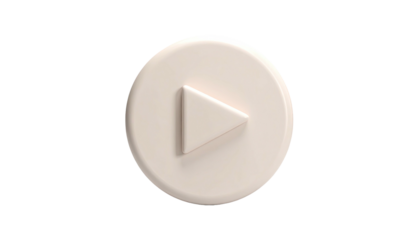 A cream-colored, 3D render of a play button icon on a black background