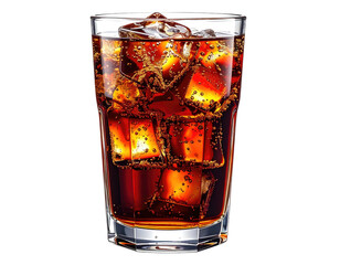 A glass of cola with ice cubes