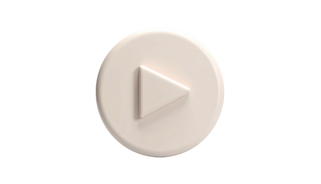 A cream-colored, 3D render of a play button icon on a black background
