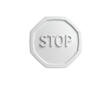 Monochrome octagon stop sign, text "STOP", in 3D relief against black background - Powered by Adobe