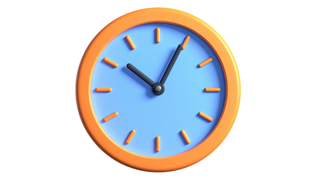 A 3D rendering of a clock with a light blue face and orange details - Powered by Adobe