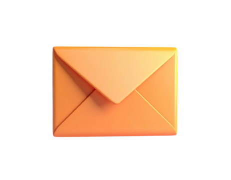 A stylized, golden-orange, 3D rendered envelope against a black background