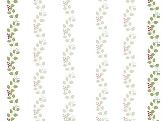 Seamless Pattern of Delicate Berry and Leaf Vertical Stripes