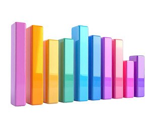 Colorful, glossy vertical bars representing data or growth, arranged in a visual pattern
